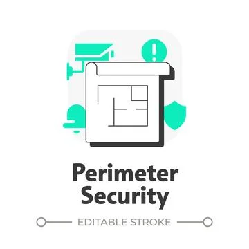 Perimeter security flat outline concept icon Stock Illustration