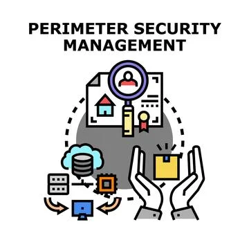 Perimeter security management concept protecting network data Illustrazione stock