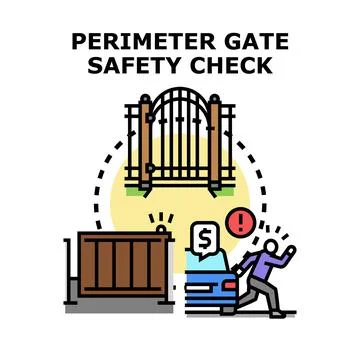Perimeter security system guarding property entrance, checking documents Illustrazione stock