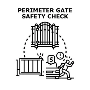 Perimeter security system guarding property entrance, checking documents Stock Illustration