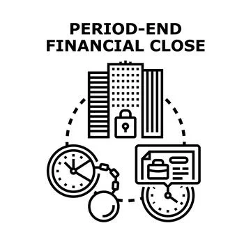 Period end financial close process accounting documents Stock Illustration