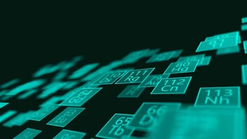 Periodic system. Chemical elements move and self-organize into the system.  CGI  Vídeos de archivo 82727061