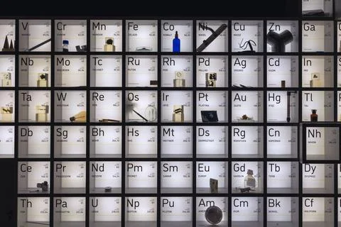 Periodic table of chemical elements in COP Museum, Stalowa Wola, Poland Stock Photos