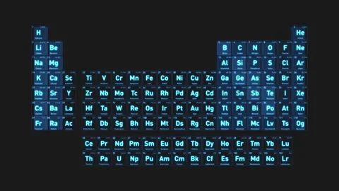 Periodic table of chemical elements glowing blue. Stock Footage 330506842