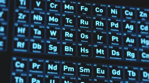 Periodic table of chemical elements glowing blue. Stock Footage 330506843