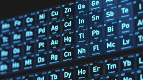 Periodic table of chemical elements glowing blue. Video stock 330506845