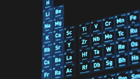 Periodic table of chemical elements glowing blue. Stock Footage 330506846