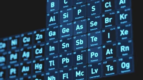 Periodic table of chemical elements glowing blue. Stock Footage 330506853