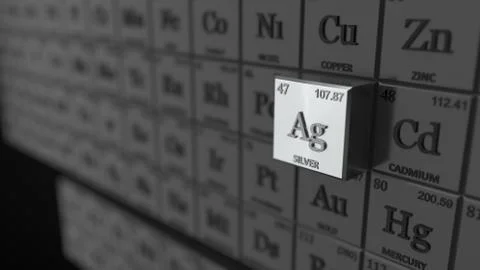 Periodic table concept with cubes. silver element selected. 3d illustration Illustrazione stock