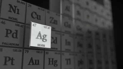 Periodic table concept with cubes. silver element selected. 3d illustration Stock Illustration