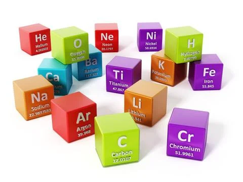 Periodic table elements. 3D illustration Periodic table elements isolated ... Stock Photos