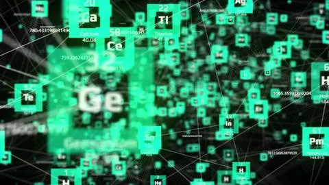 Periodic table of elements animation, Seamless 3d science, Science background Stock Illustration