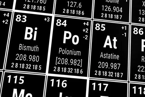 Periodic table of the elements: Astatine, Bismuth, Polonium Stock Photos