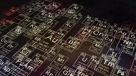 Periodic table of the elements on black blackground,history of chemical ele.. Stock Illustration