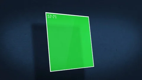 Periodic Table of Elements Cinematic Animated Series - Element 57-71 hovering in Stock Footage 118324312