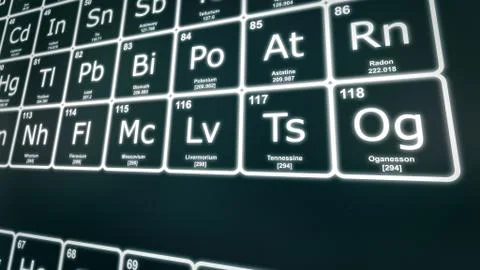 Periodic table of the Elements focused on the latest elements Stock Illustration