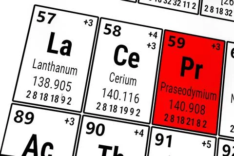 Periodic table of the elements: Lanthanum, Cerium, Praseodymium Foto stock