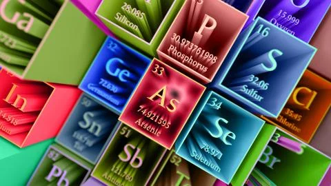 Periodic table of elements. Mendeleev`s table fragment. Stockillustratie