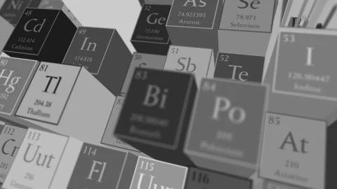 Periodic table of elements. Mendeleev`s table fragment. Stock Illustration