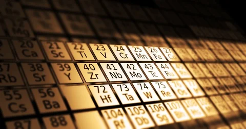 The Periodic Table of Elements passing by the camera in cinematic atmosphere Ret Vídeos de archivo 122143645