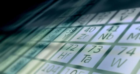 The Periodic Table of Elements passing by the camera in cinematic atmosphere - V Vídeos de archivo 122143894