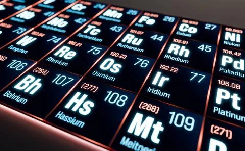  Periodic table of the elements. Periodic table of the elements, rhenium, ... Foto stock