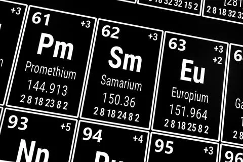 Periodic table of the elements: Promethium, Samarium, Europium 스톡 일러스트