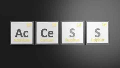 Periodic table of elements symbols used to form word Access, isolated on blac Illustrazione stock