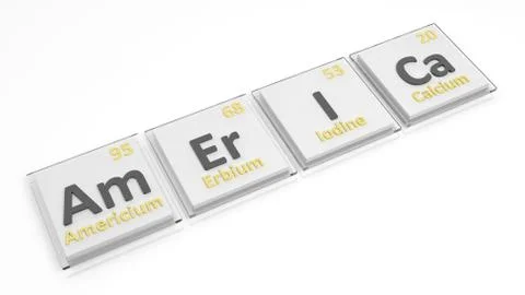 Periodic table of elements symbols used to form word America, isolated on whi Stock Illustration