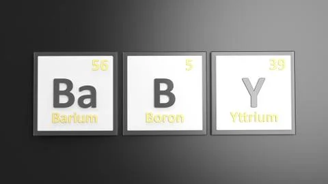 Periodic table of elements symbols used to form word Baby, isolated on black Stock Illustration