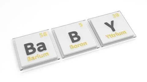 Periodic table of elements symbols used to form word Baby, isolated on white. Stock Illustration