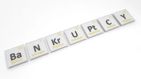 Periodic table of elements symbols used to form word Bankruptcy, isolated on  Stock Illustration