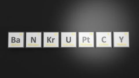 Periodic table of elements symbols used to form word Bankruptcy, isolated on  Illustrazione stock