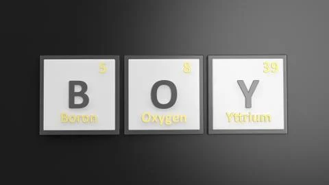 Periodic table of elements symbols used to form word Boy, isolated on black Stock Illustration