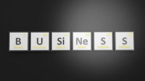 Periodic table of elements symbols used to form word Business, isolated on bl Stock Illustration