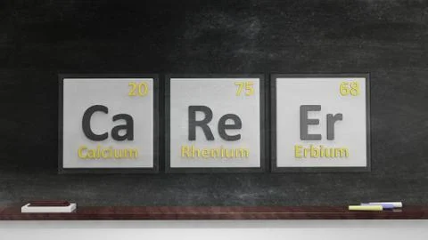 Periodic table of elements symbols used to form word Career, on blackboard Stock Illustration