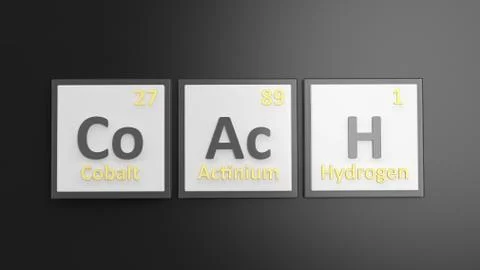 Periodic table of elements symbols used to form word Coach, isolated on black Stock Illustration