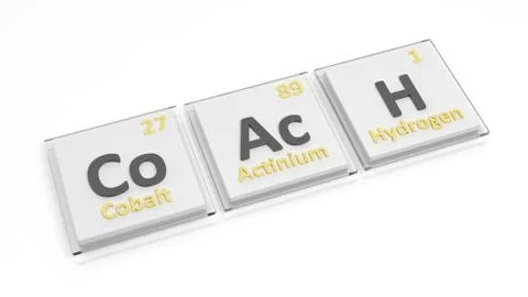 Periodic table of elements symbols used to form word Coach, isolated on white Stock Illustration