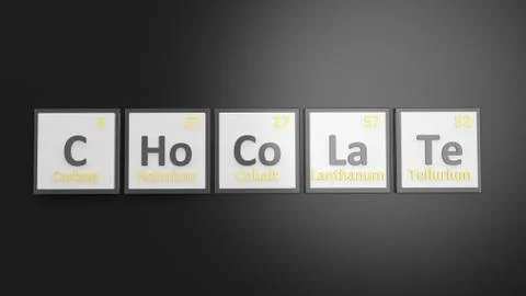 Periodic table of elements symbols used to form word Chocolate, isolated on b イラスト素材
