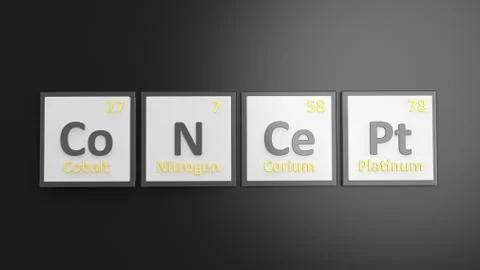 Periodic table of elements symbols used to form word Concept, isolated on bla Stock Illustration