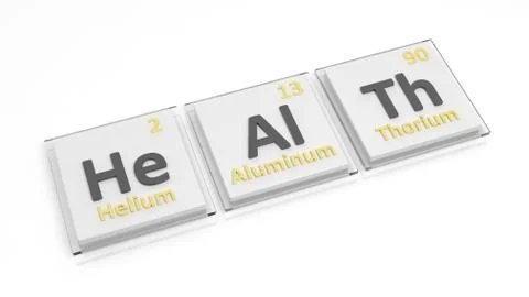 Periodic table of elements symbols used to form word Health, isolated on whit Stock Illustration