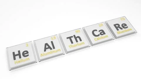 Periodic table of elements symbols used to form word Healthcare, isolated on  Stock Illustration