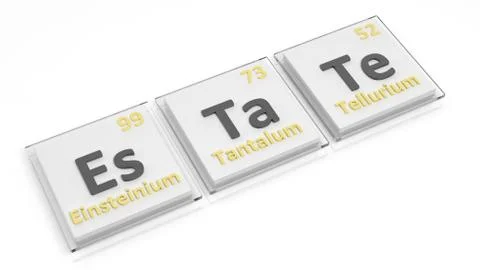 Periodic table of elements symbols used to form word Estate, isolated on whit Illustrazione stock