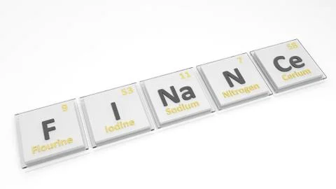 Periodic table of elements symbols used to form word Finance, isolated on whi Stock Illustration