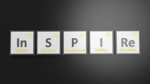 Periodic table of elements symbols used to form word Inspire, isolated on bla Stock Illustration