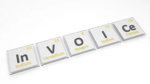 Periodic table of elements symbols used to form word Invoice, isolated on whi Stock Illustration