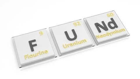 Periodic table of elements symbols used to form word Fund, isolated on white. Stock Illustration
