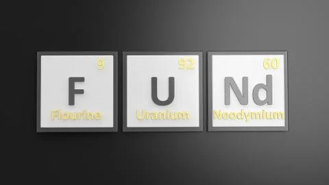Periodic table of elements symbols used to form word Fund, isolated on black イラスト素材