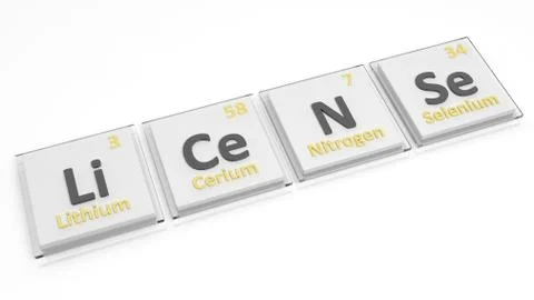 Periodic table of elements symbols used to form word License, isolated on whi Stock Illustration