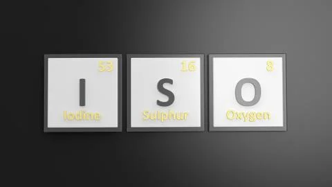 Periodic table of elements symbols used to form word Iso, isolated on black イラスト素材